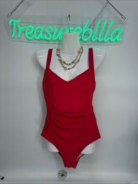 Classic Red One-Piece Swimsuit with rouging